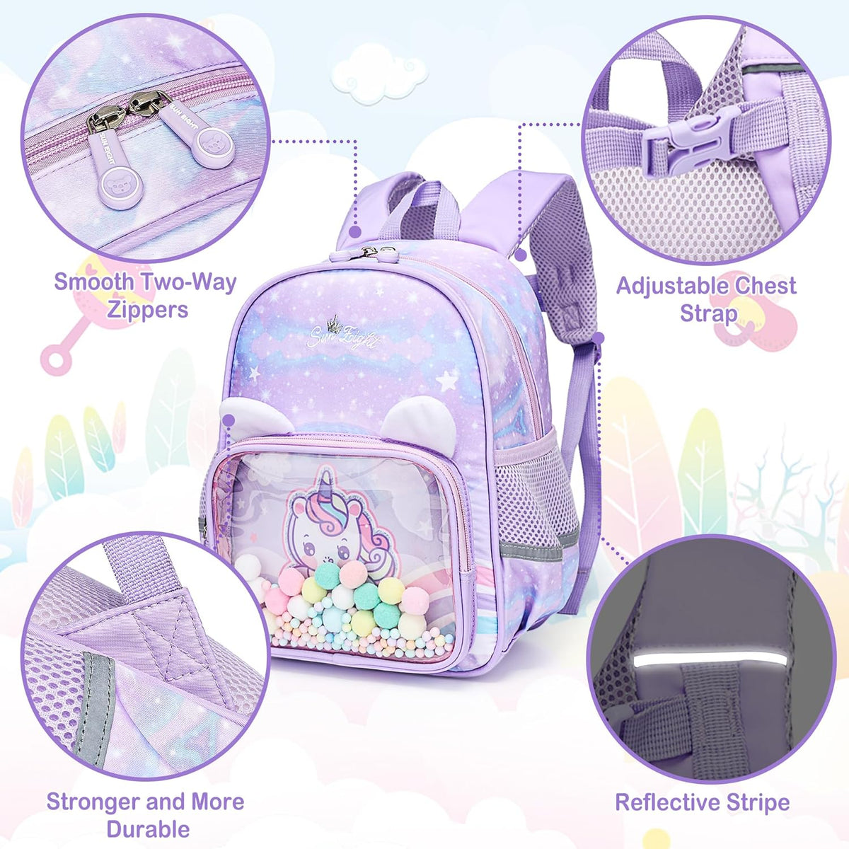 Kinderrucksack Kinder Mädchen Klein Kindergartenrucksack, Lila | Rucksack, Vorschule Kleinkind, Schulrucksack Mit Brustgurt, Einhorn Kindergarten Schultasche Schule Tasche Für 2-6 Jahre