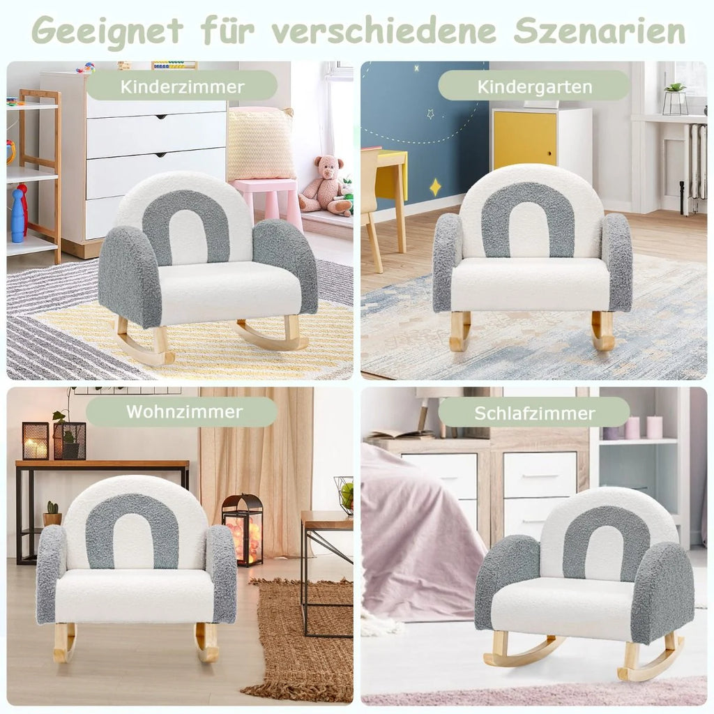 Kinder Gepolsterter Schaukelstuhl Mit Massivholzbeinen Grau