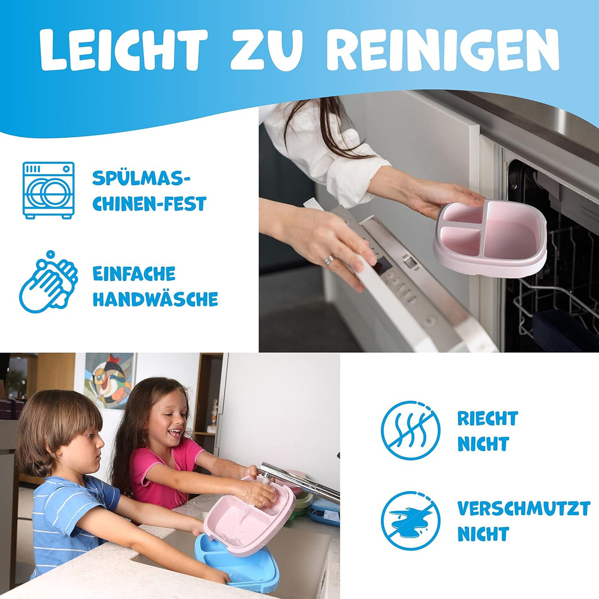Umami Bento Box Kinder, 3 Fächern, Besteck, Auslaufsicher, 3 Bis 9 Jahre | 800Ml, Bpa-Frei, Spülmaschinenfest, Leicht Zu Öffnen Für Kleine Hände, Für Schule, Kindergarten, Blau