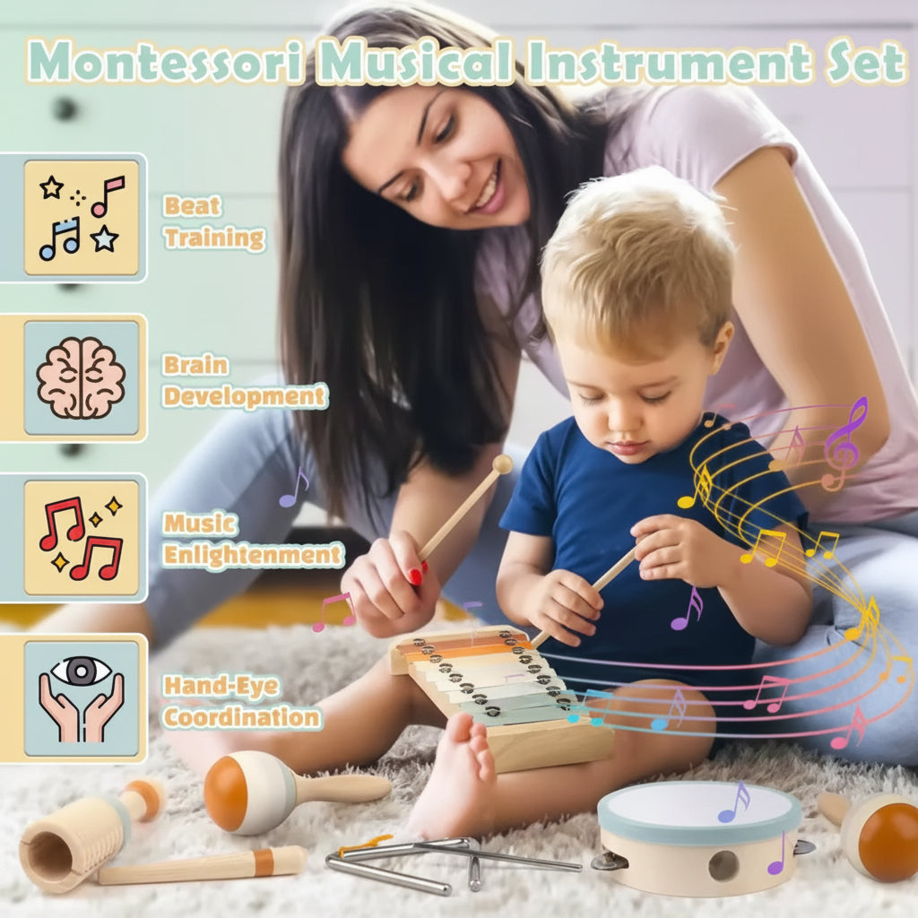 Genau diese Gruppe (Montessori-Musikinstrumente aus Holz – Montessori Wooden Musical Instruments) gilt als eine der besten und sichersten Arten von Klangspielzeugen für Kinder überhaupt